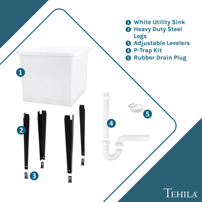 Tehila Space Saver Freestanding White Utility Sink - View 9