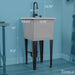 Tehila Space Saver Freestanding Grey Utility Sink with Black Finish Low-Profile Pull-Down Faucet - Side View