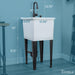 Tehila Space Saver Freestanding White Utility Sink with Black Finish Low-Profile Pull-Down Faucet - Side View