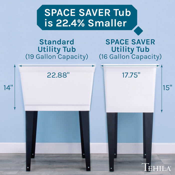 Tehila Space Saver Freestanding White Utility Sink with Black Finish Low-Profile Pull-Down Faucet - Close-Up