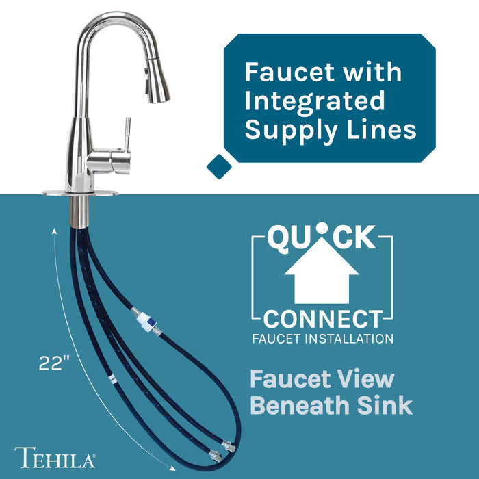 Tehila Space Saver Freestanding White Utility Sink with Chrome Finish Low-Profile Pull-Down Faucet - Installation View