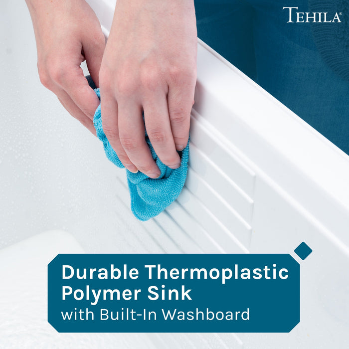 Tehila Luxe Freestanding White Utility Sink with Drainage Kit, No Supply Lines, No Strainer Basket - Dimensions