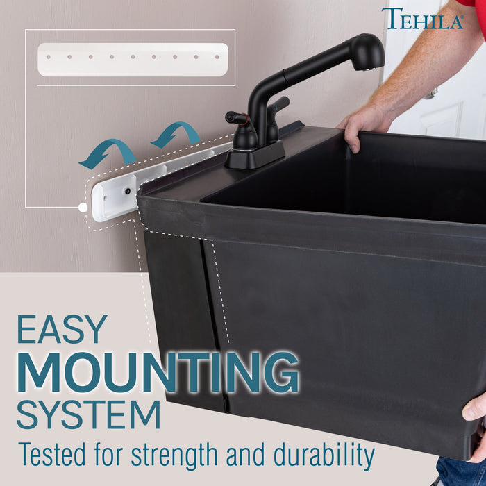 Utility Sink Tehila Black Wall Mounting Kit for Tehila Standard Sinks - Close-Up