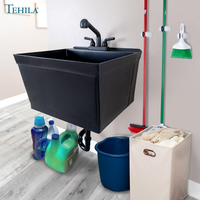 Utility Sink Tehila Black Wall Mounting Kit for Tehila Standard Sinks - Lifestyle View
