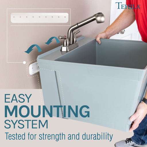 Utility Sink Tehila Grey Wall Mounting Kit for Tehila Standard Sinks - Side View