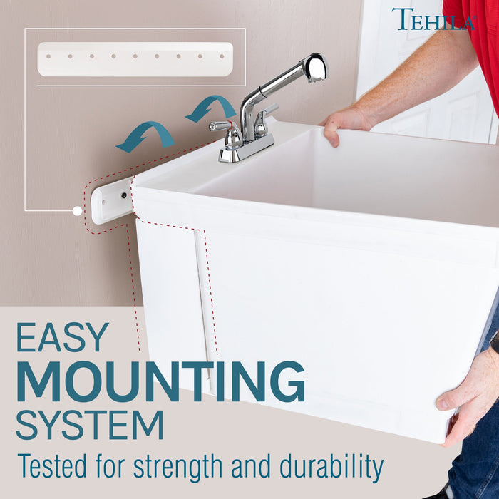 Utility Sink Tehila White Wall Mounting Kit for Tehila Standard Sinks - Close-Up