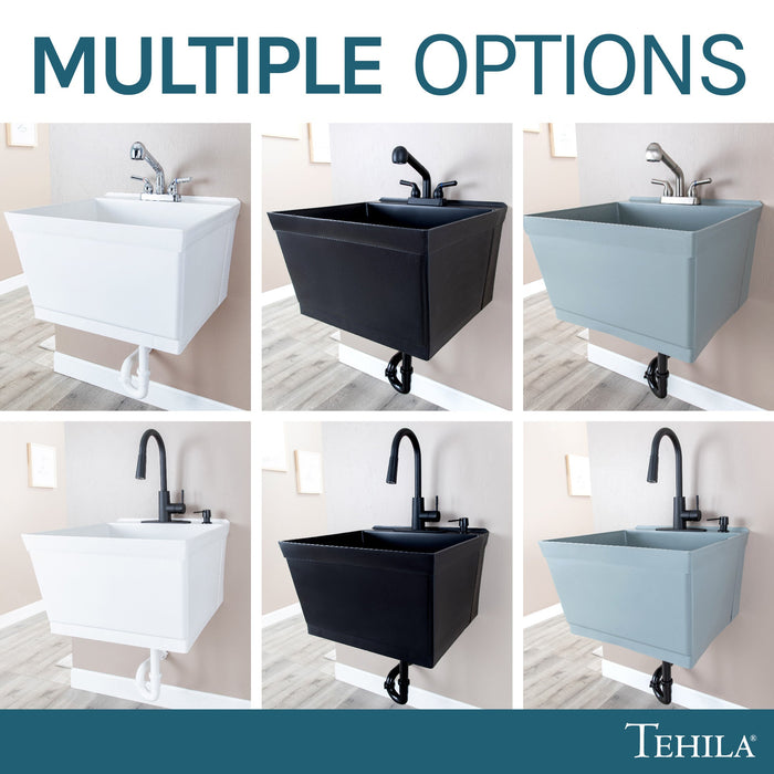 Tehila Standard Wall-Mounted Black Utility Sink, Water Supply Lines Included - Installation View