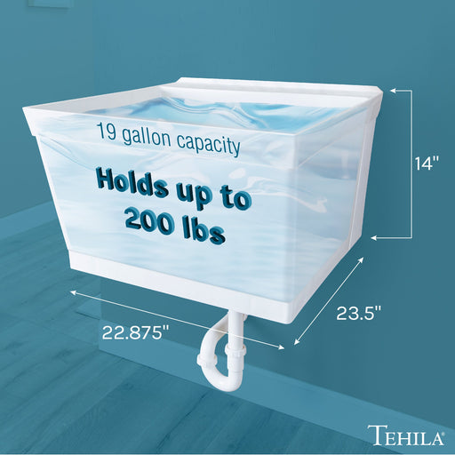Tehila Standard Wall-Mounted White Utility Sink, Water Supply Lines Included - Side View