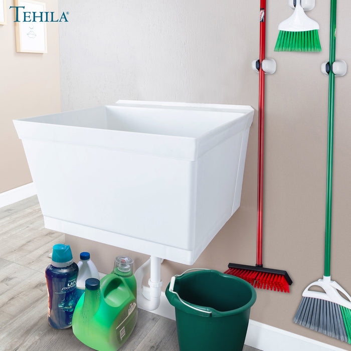 Tehila Standard Wall-Mounted White Utility Sink, Water Supply Lines Included - Detail View