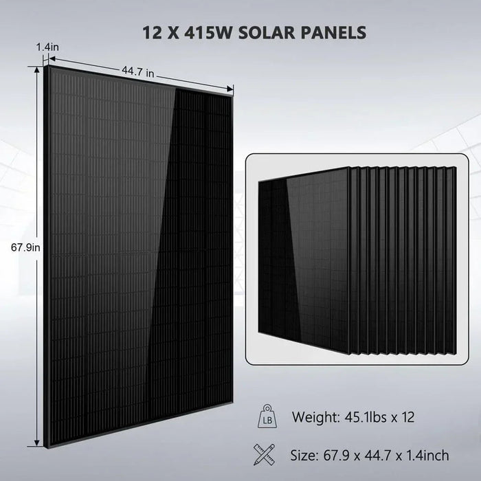 Green Vista Living Off Grid Solar Kit 10000W 48VDC 120VAC/240V 20.48KWH Powerwall Lithium Battery 12 X 415... - Close-Up