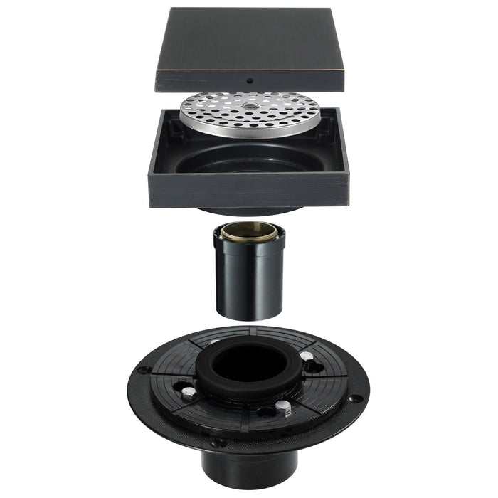 wonderland shower inc Oil rubbered bronze brass shower drain 4 inch square with ABS base - Detail View