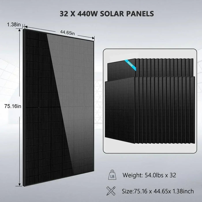 Green Vista Living Off Grid Solar Kit 20Kw 48VDC 120v/240v 30.72kwh Lithium Battery 32 X 450 Watts Solar... - Close-Up