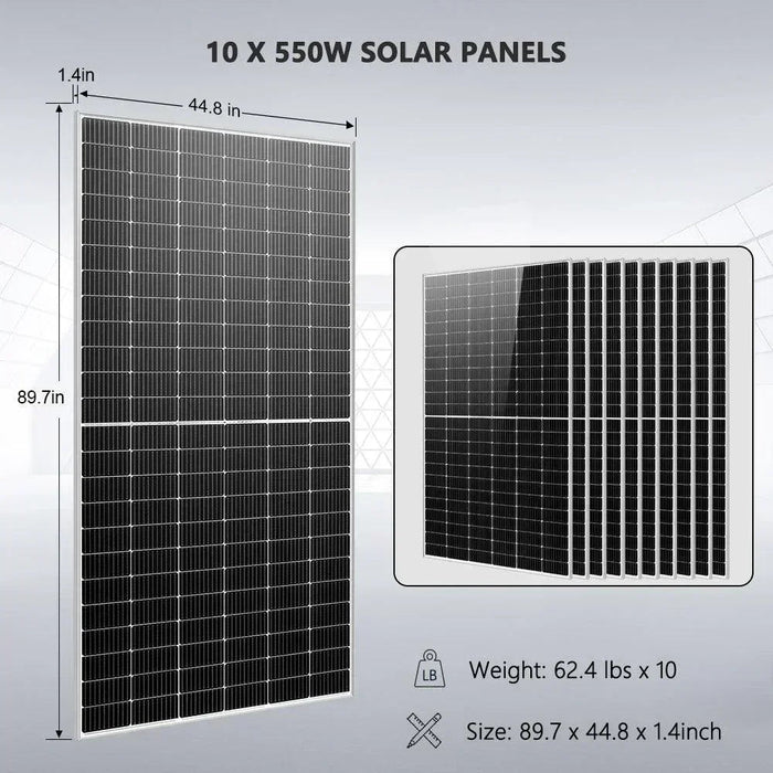 Green Vista Living Off Grid Solar Kit 10 X 550 Watts Solar Panels 4 X 5.12KWh Powerwall Lithium Battery... - Lifestyle View
