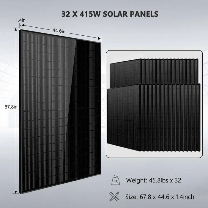 Green Vista Living Off Grid Solar Kit 16KW 48VDC 120V/240V 25.6KWH LITHIUM BATTERY 32 X 415 Watts... - Installation View