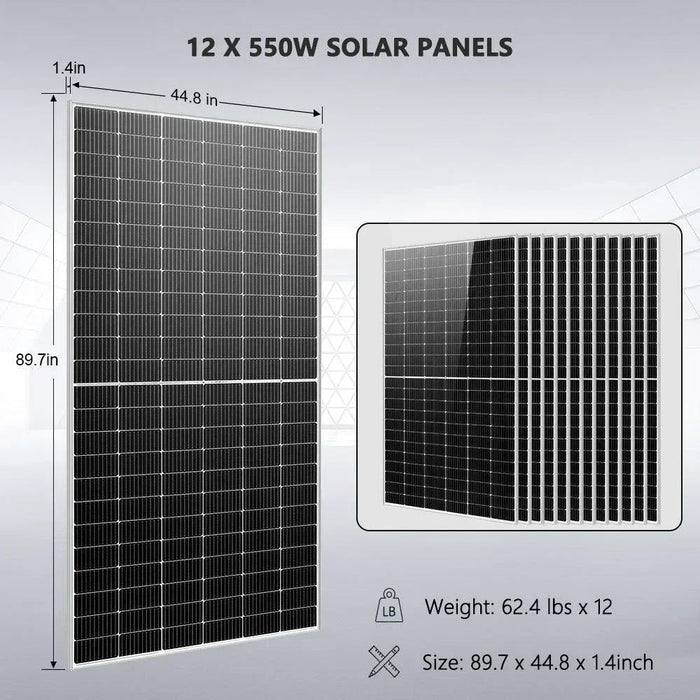 Green Vista Living Off Grid Solar Kit 10KW 48VDC 120V/240V 25.6KWH Lithium Battery 12 X 550 Watts Solar... - Dimensions