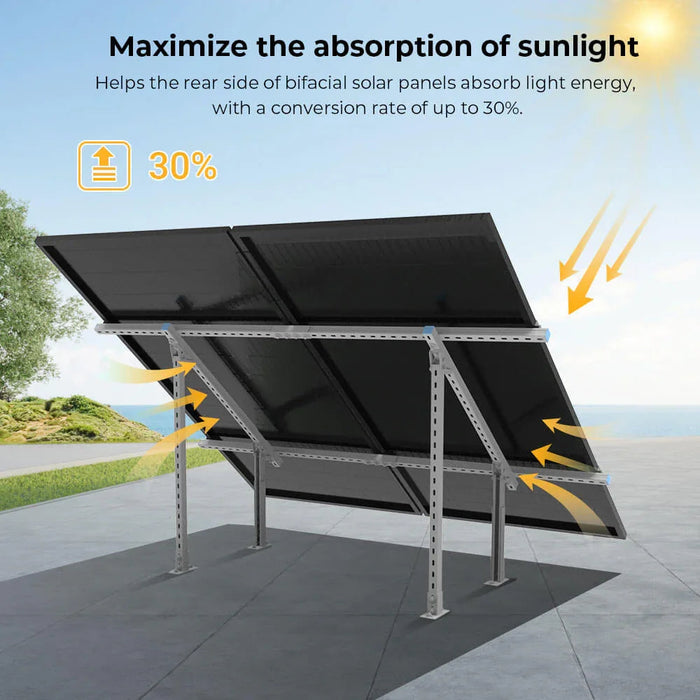Green Vista Living Sungold Power Modular & Expandable Ground Mount Brackets for 2× 400W–590W Solar Panels - Dimensions