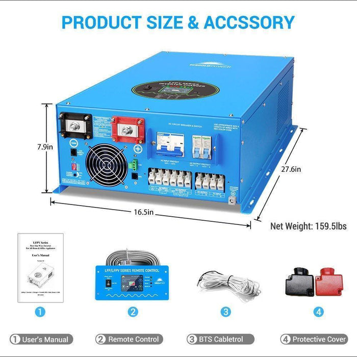 Green Vista Living Sungold Power 12000W 48V Split Phase Pure Sine Wave Inverter Charger - Features