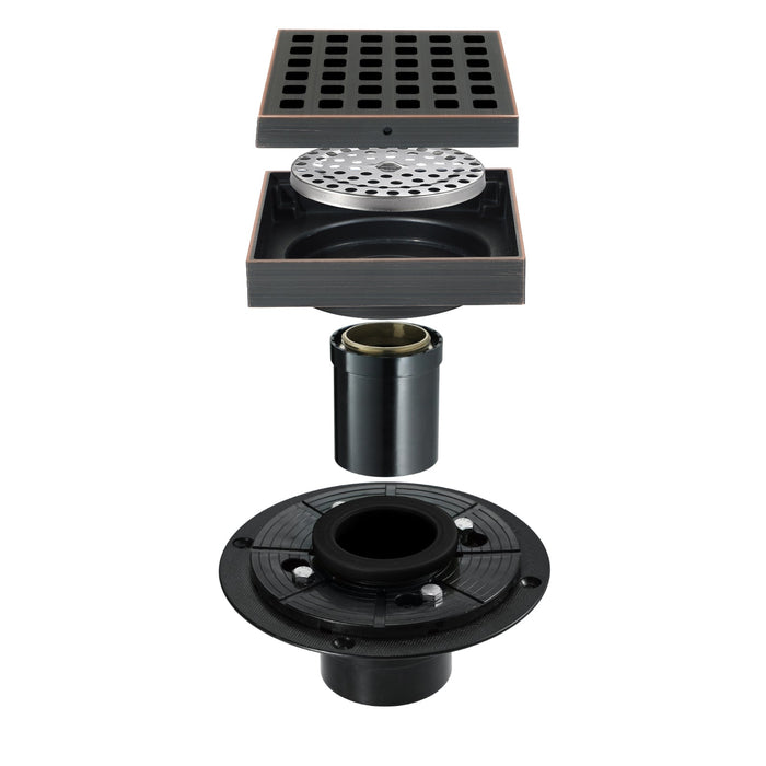 wonderland shower inc Oil rubbered bronze brass shower drain 4 or 8 inch with ABS base - Close-Up