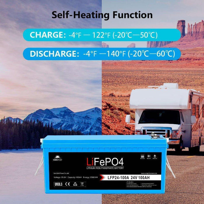 Green Vista Living Sungold Power 24V 100Ah LiFePo4 Deep Cycle Lithium Battery Bluetooth Self-Heating / IP65 - Dimensions