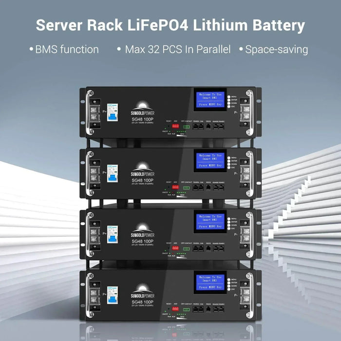 Green Vista Living Sungold Power 48V 100AH Server Rack LiFePO4 Lithium Battery SG48100P - Close-Up