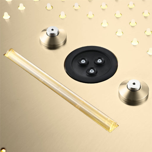 wonderland shower inc Flushed Mounted Brushed Gold 16'' x 16'' Shower Head: Featuring 64 LED Lights, Music... - Side View