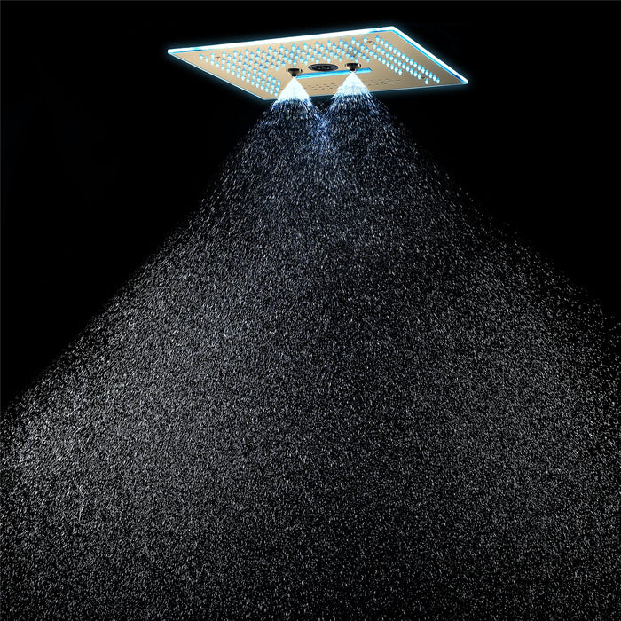 wonderland shower inc Flushed Mounted Brushed Gold 16'' x 16'' Shower Head: Featuring 64 LED Lights, Music... - Features