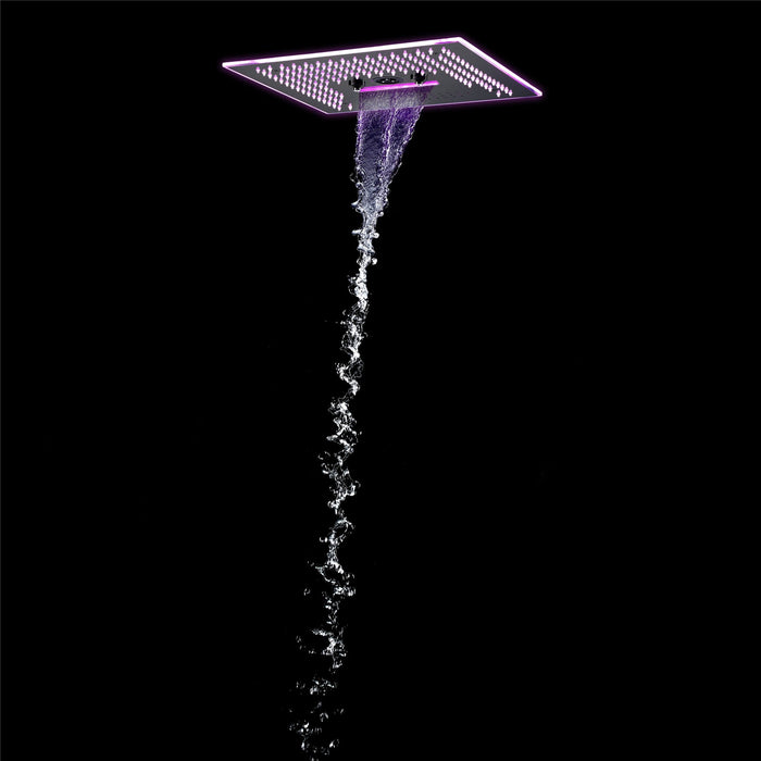 wonderland shower inc Flushed Mounted Matte Black 16'' x 16'' Shower Head: Featuring 64 LED Lights... - Installation View