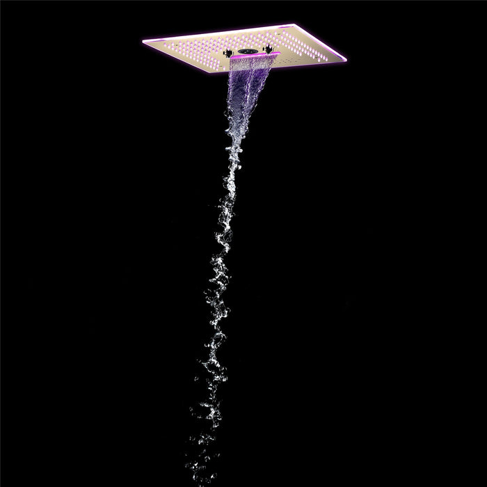 wonderland shower inc Flushed Mounted Brushed Gold 16'' x 16'' Shower Head: Featuring 64 LED Lights... - Installation View