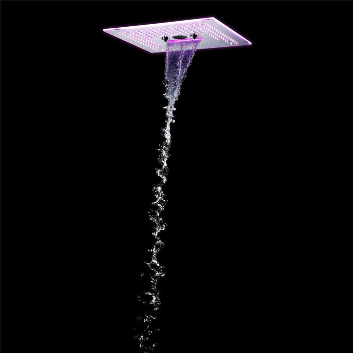wonderland shower inc Flushed Mounted Brushed Nickel 16'' x 16'' Shower Head: Featuring 64 LED... - Installation View