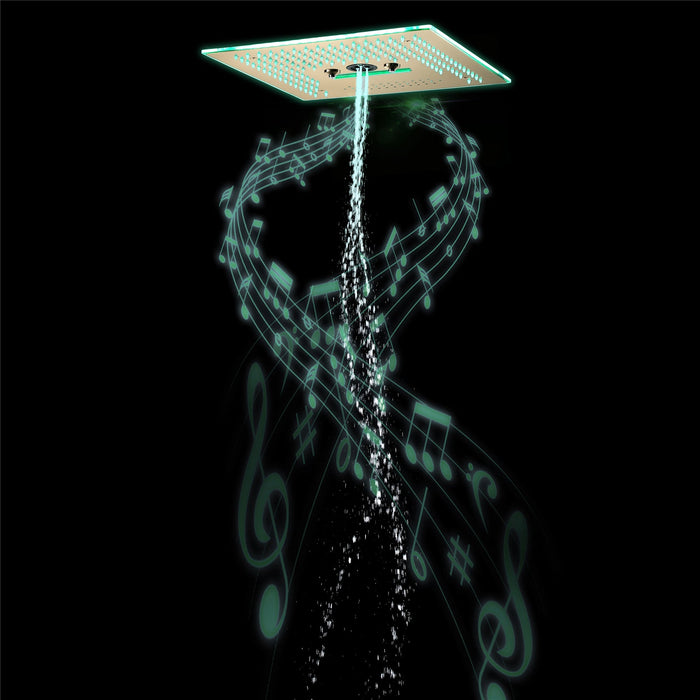 wonderland shower inc Flushed Mounted Brushed Gold 16'' x 16'' Shower Head: Featuring 64 LED Lights, Music... - View 9