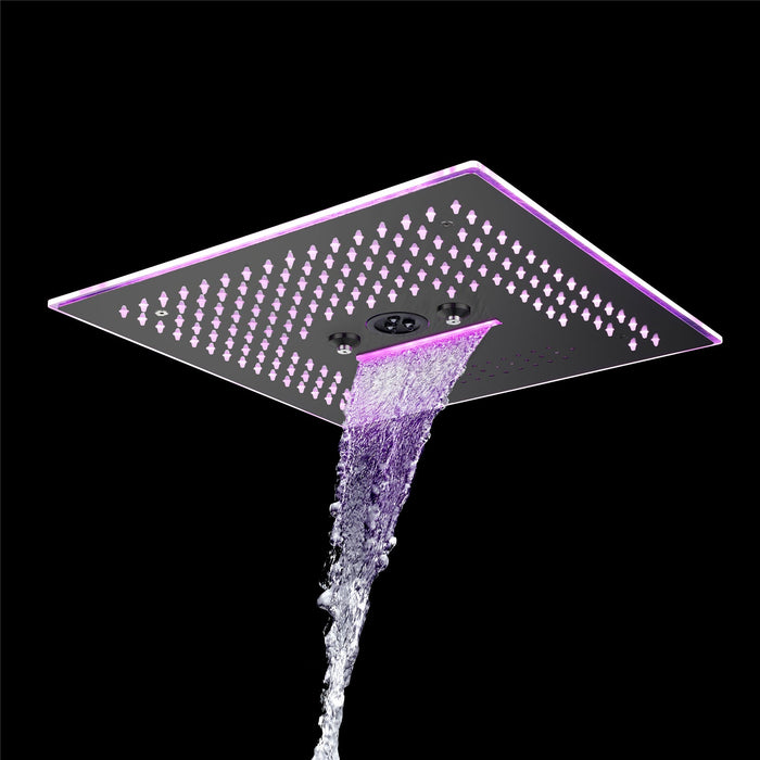 wonderland shower inc Flushed Mounted Matte Black 16'' x 16'' Shower Head: Featuring 64 LED Lights, Music... - Close-Up