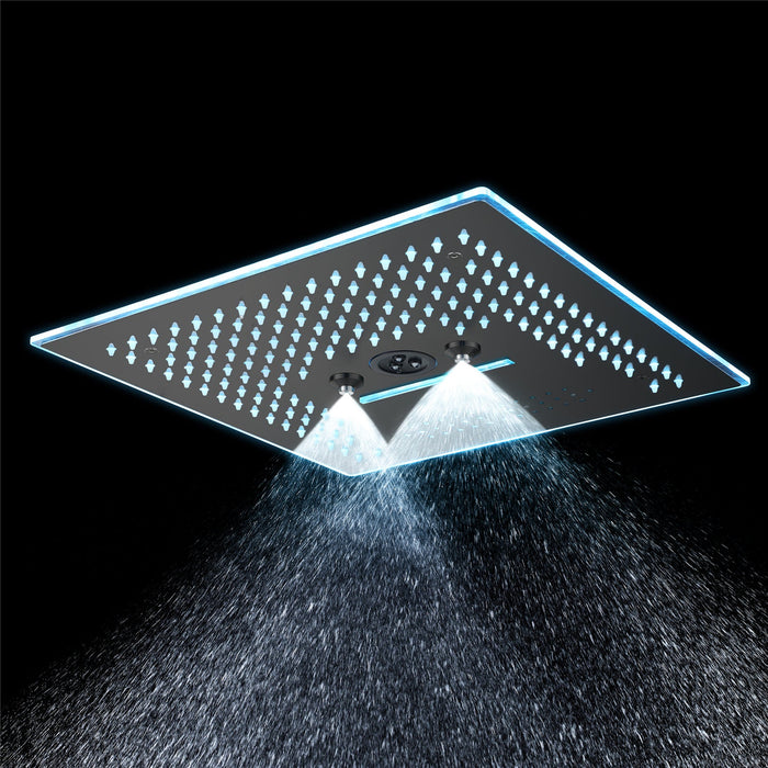 wonderland shower inc Flushed Mounted Matte Black 16'' x 16'' Shower Head: Featuring 64 LED Lights, Music... - Detail View