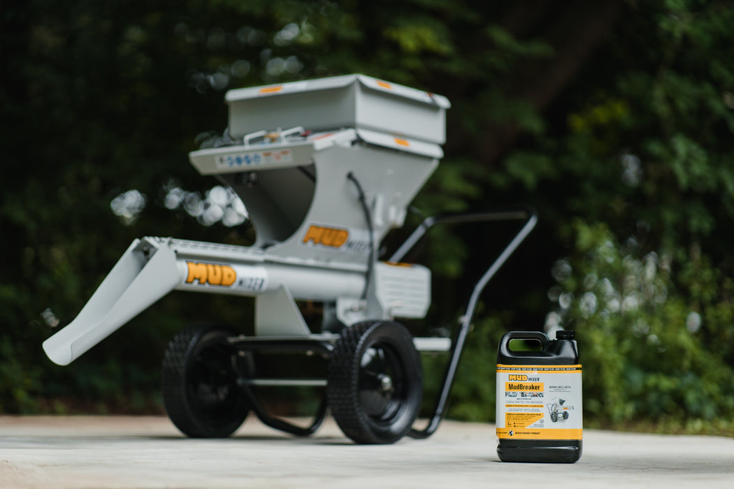 MudBreaker concrete remover gallon next to a MudMixer