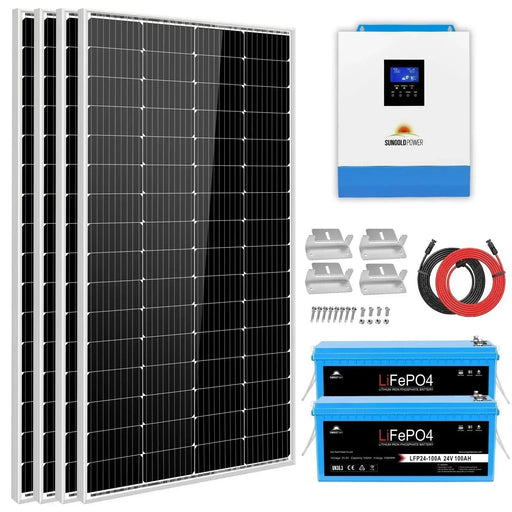 Green Vista Living Sungold Power Solar Kit 3000W 24V Inverter 120V output Lithium Battery 800 Watt Solar Panel SGKT-3PRO