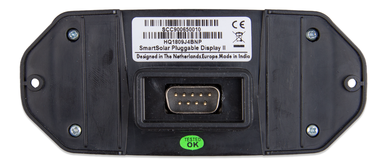 Victron SmartSolar Pluggable Display - Victron SmartSolar Pluggable Display back view with barcode and plug