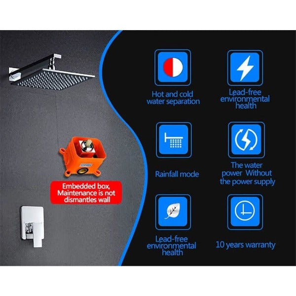 Cascada Showers 10" Square Wall Mounted Shower System LED Automated - Detail View 3