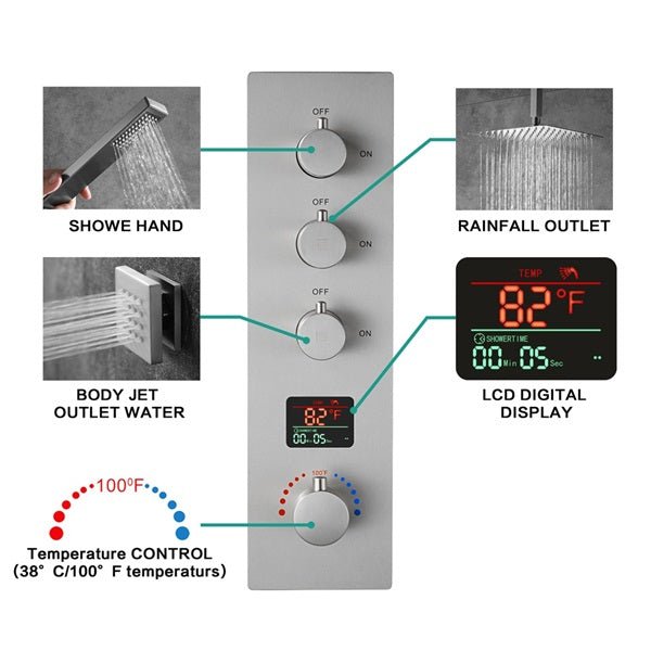 10" Thermostatic LCD Display Shower System by Cascada Showers - Detail View 2