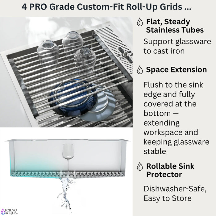 Forno Acqua 33-Inch Drop-In/Undermount 3-Level Workstation Sink with Faucet, Waterfall & Glass Rinser (D-WP30)