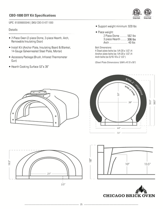 Chicago Brick Oven 1000 DIY Kit | Wood Fired Pizza Oven | Take It To The MAX | 53" x 39" Cooking Surface