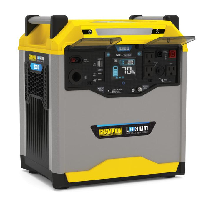 Champion 100593 1600/3200 Watt Portable Lithium-Ion Battery Solar Generator New - Side View