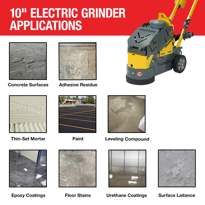 Tomahawk Power 10" Electric Concrete Floor Grinder 1.5HP Motor for Smoothing, Floor Prep, Coatings - Product Image 5