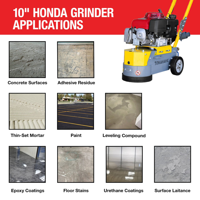 Tomahawk Power 10" Honda Concrete Floor Grinder 10HP GXV390 Motor for Smoothing, Floor Prep, Coatings - Detail View 2