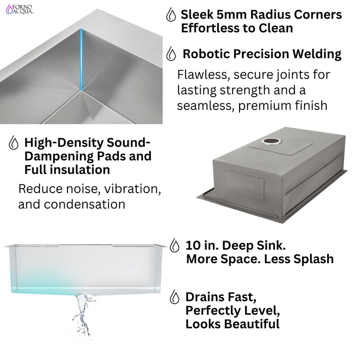 Forno Acqua 33-Inch Drop-In/Undermount 3-Level Workstation with Retractable Faucet & Glass Rinser (D-ZP30)