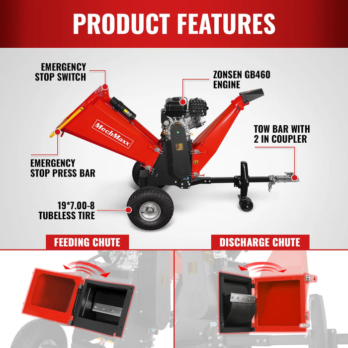 6 inch E-start ZONSEN 459cc 15hp Gasoline Engine Powered Drum Wood Chipper ,  P4206