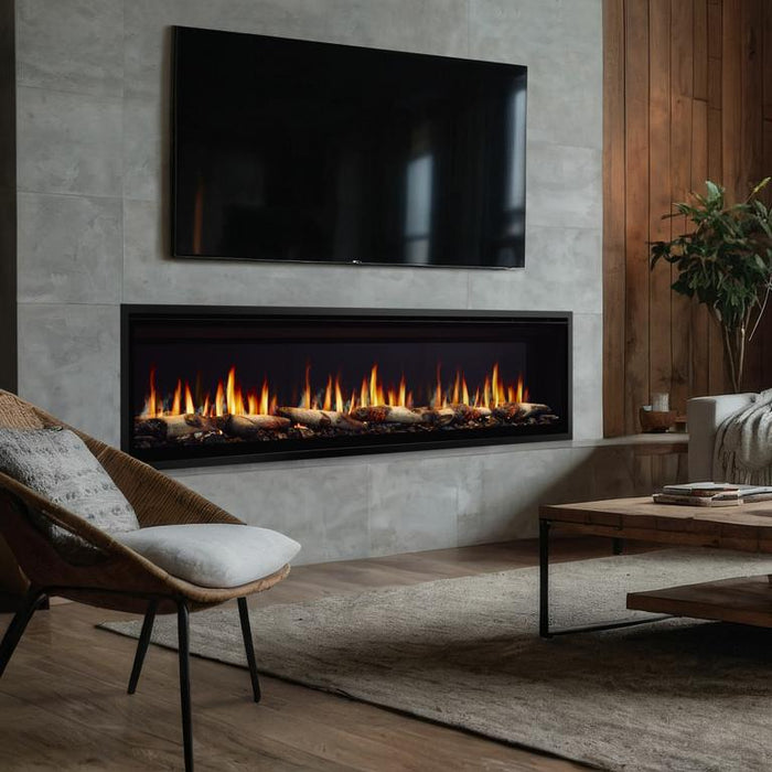 SimpliFire Allusion Edge installed in a tile wall with classic flames (78" shown)