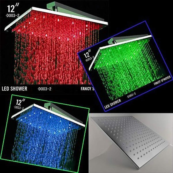 Cascada Showers 12" Square Rainfall LED Shower Head - Main Product Image