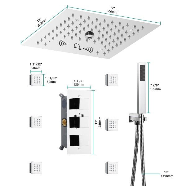 Cascada Showers 12” Music LED shower system with built-in Bluetooth Speaker - Product Image 14