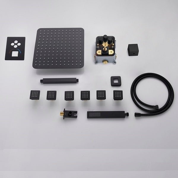 Cascada Annecy 12" Square Rainfall Shower System – Matt Black - Detail View