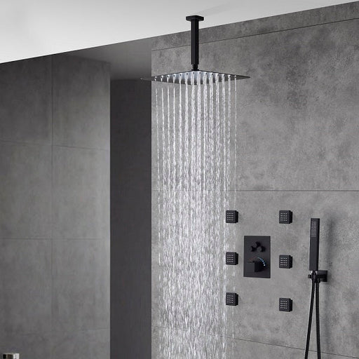 Cascada Annecy 12" Square Rainfall Shower System – Matt Black - Side View