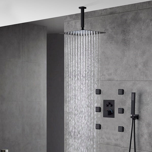 Cascada Annecy 12" Square Rainfall Shower System – Matt Black - Side View